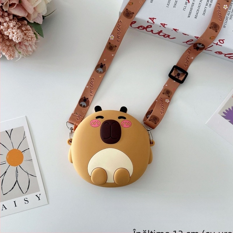 Portofel din silicon pentru copii cu capibara, curea crossbody, impermeabil, pentru grădiniță