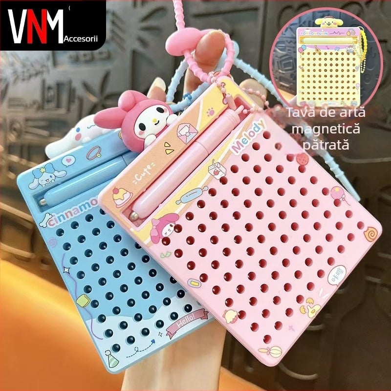 Breloc cu tablă magnetică pentru desen cu mingi metalice – material ABS, stil drăguț, figurină desenată