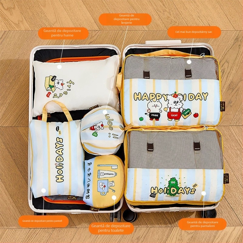 Set de pungile de depozitare pentru călătorii, cu design desen animat, pentru lenjerie și haine, material PP, set multipiese