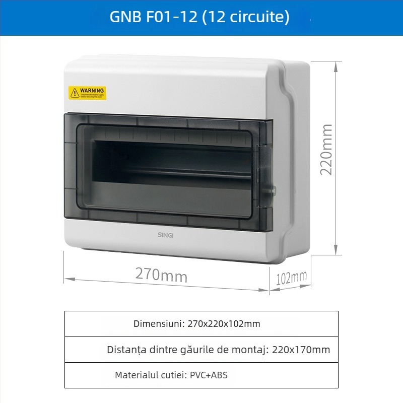 Cutie de distribuție impermeabilă pentru exterior, montaj pe suprafață, carcasă ABS, 4/6/9/12/18 circuite, IP66