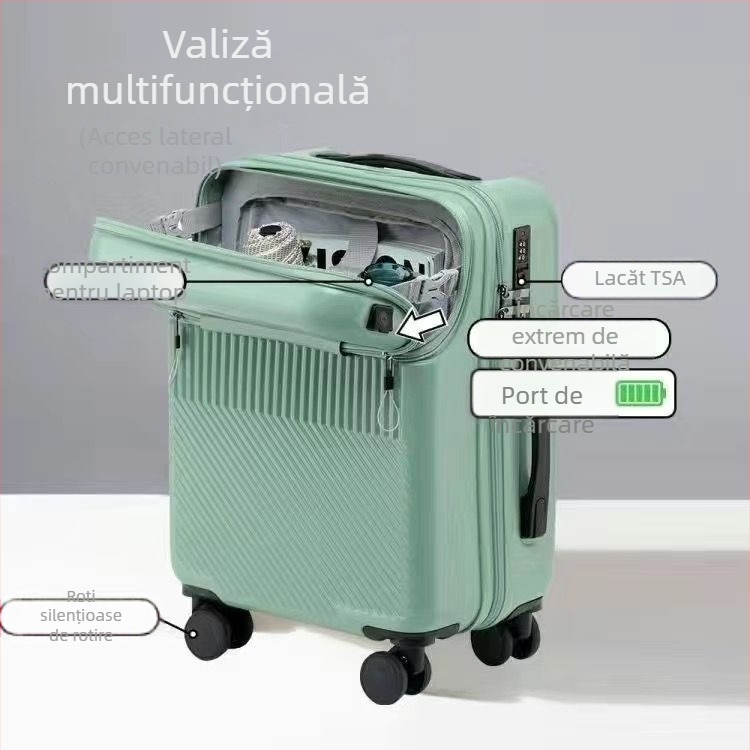 Bagaj ABS cu deschidere frontală, mâner telescopic, 2,8 kg, încuietoare TSA cu combinație, roți universale