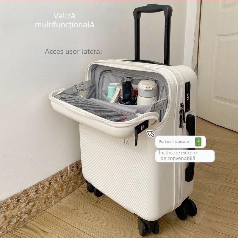 Bagaj ABS cu deschidere frontală, mâner telescopic, 2,8 kg, încuietoare TSA cu combinație, roți universale