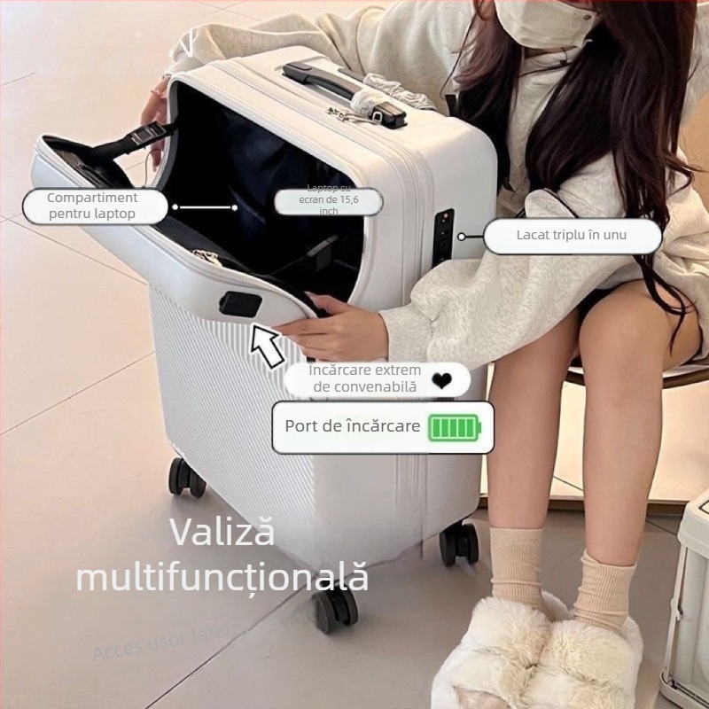 Bagaj ABS cu deschidere frontală, mâner telescopic, 2,8 kg, încuietoare TSA cu combinație, roți universale