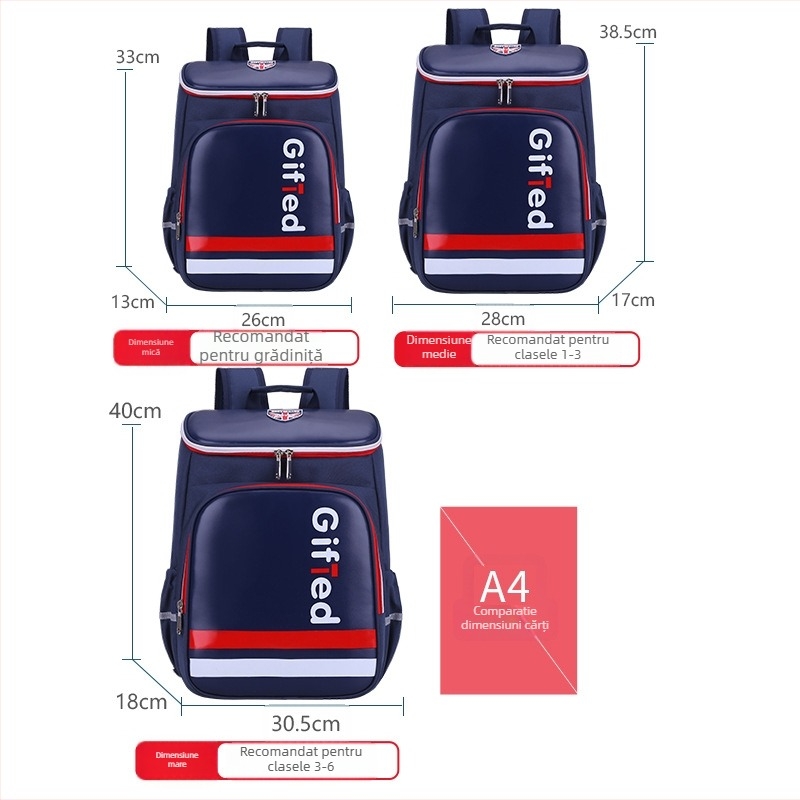 Ghiozdan școlar pentru copii, suport ergonomic pentru reducerea încărcării și protecția coloanei, respirabil, impermeabil, poliester, pentru clasele 1–6