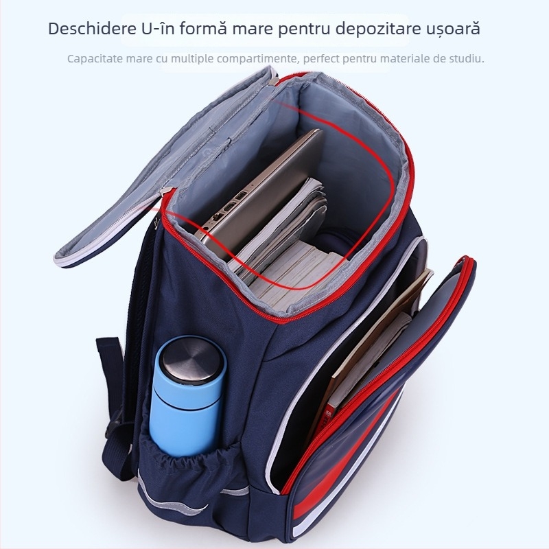 Ghiozdan școlar pentru copii, suport ergonomic pentru reducerea încărcării și protecția coloanei, respirabil, impermeabil, poliester, pentru clasele 1–6