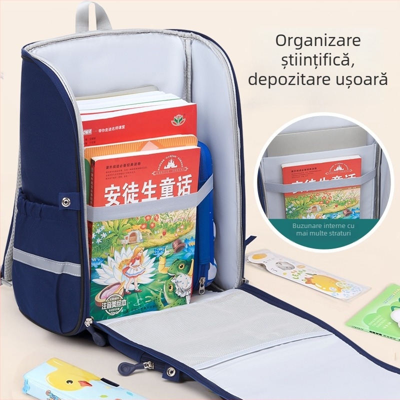 Rucsac școlar cu temă spațială pentru elevi din învățământ primar, cu protecție a coloanei și reducere a încărcării (material Oxford, capacitate mare, imprimare logo, bretele cu aer)