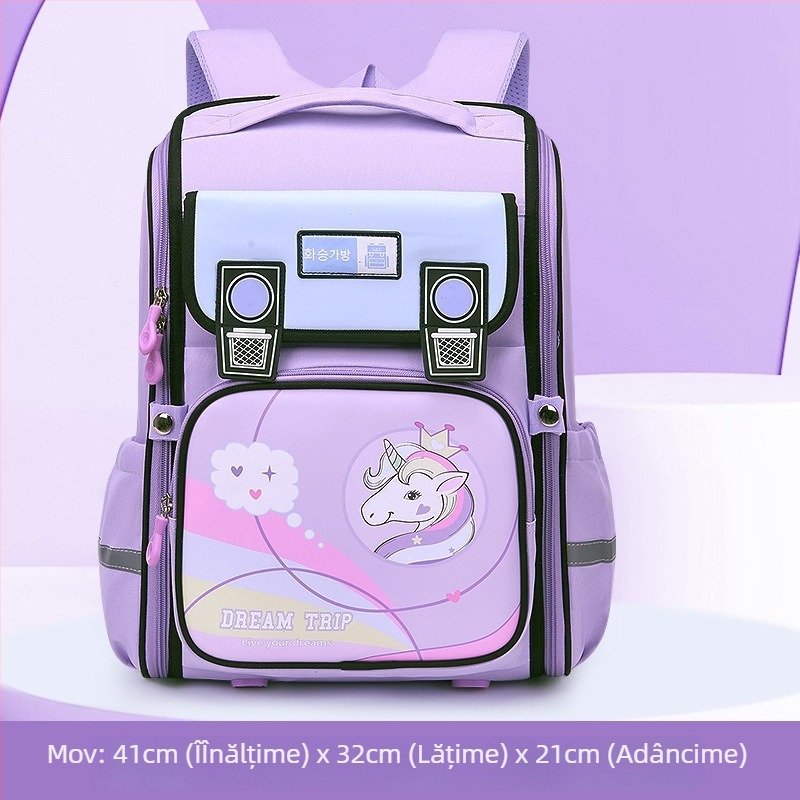 Rucsac școlar cu temă spațială pentru elevi din învățământ primar, cu protecție a coloanei și reducere a încărcării (material Oxford, capacitate mare, imprimare logo, bretele cu aer)