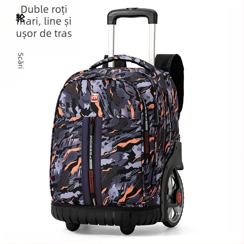 Rucsac cu roți pentru femei, destinat elevilor de gimnaziu și peste, din material Oxford, impermeabil, antibacterian și rezistent la uzură, cu elemente reflectorizante pentru siguranță nocturnă, bretele curbate, căptușeală poliester