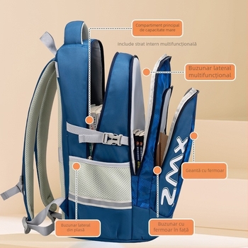 Rucsac unisex cu capacitate mare pentru elevi din clasele 5–6, poliester impermeabil