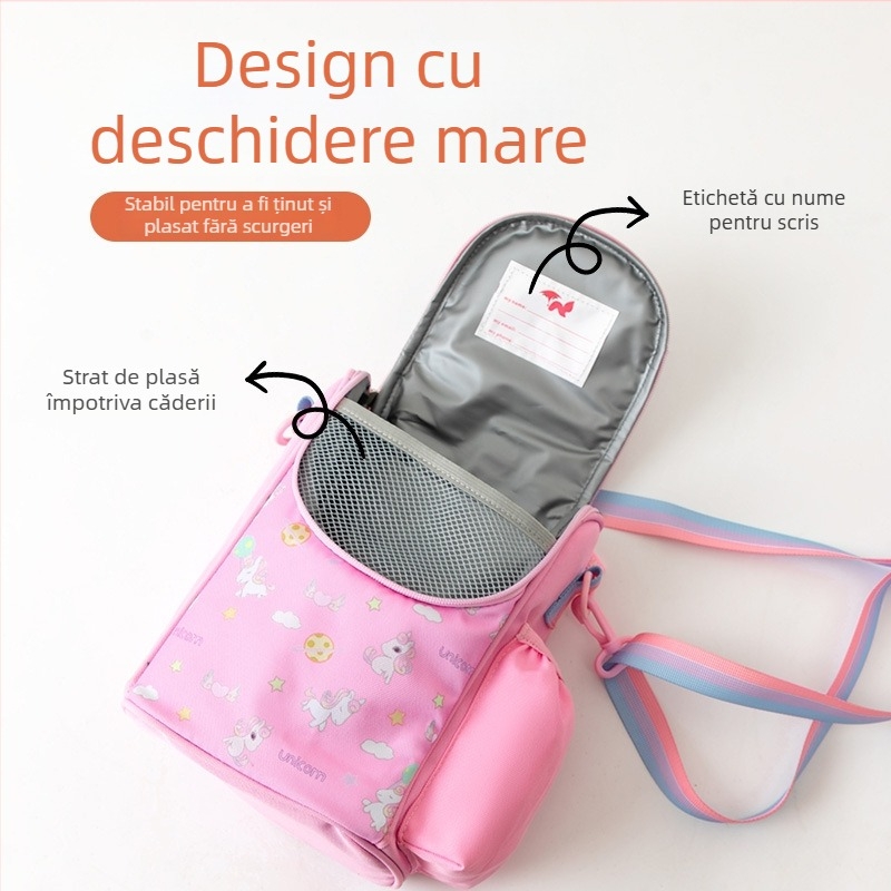 Geantă termică pentru prânz, unisex, pentru școala primară, cu curea de umăr, din Oxford, impermeabilă și etanșă, model unicorn desen animat