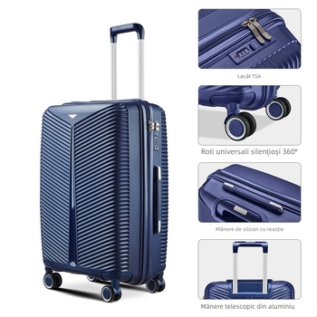 Valiză de cabină cu rotile universale, închidere TSA cu combinație, PP material, extensie (Material: PP; Greutate: 5 kg; Închidere: TSA cu combinație; Roți: universale; Extensie: Da)