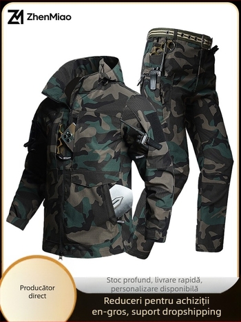 Set camuflaj tactic: cămașă și pantaloni, din poliester, rezistent la uzură, durabil, pentru primăvară și toamnă.