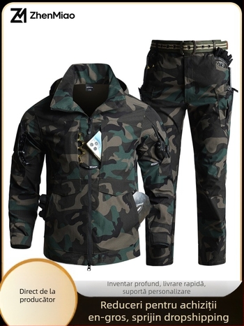 Set camuflaj tactic: cămașă și pantaloni, din poliester, rezistent la uzură, durabil, pentru primăvară și toamnă.