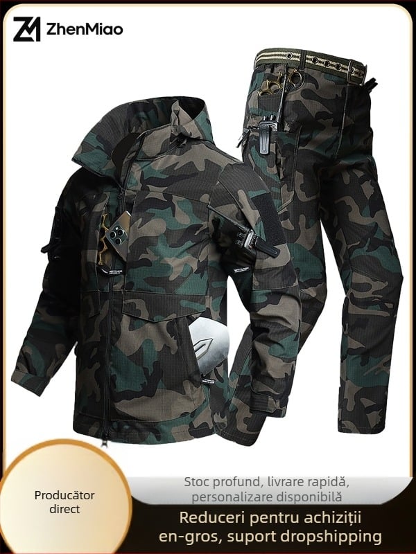 Set camuflaj tactic: cămașă și pantaloni, din poliester, rezistent la uzură, durabil, pentru primăvară și toamnă.