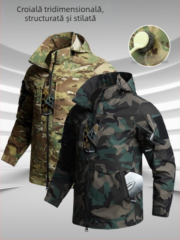 Set camuflaj tactic: cămașă și pantaloni, din poliester, rezistent la uzură, durabil, pentru primăvară și toamnă.