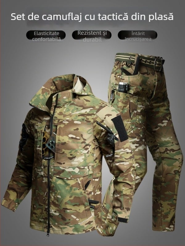 Set camuflaj tactic: cămașă și pantaloni, din poliester, rezistent la uzură, durabil, pentru primăvară și toamnă.