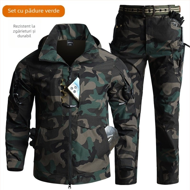 Set camuflaj tactic: cămașă și pantaloni, din poliester, rezistent la uzură, durabil, pentru primăvară și toamnă.