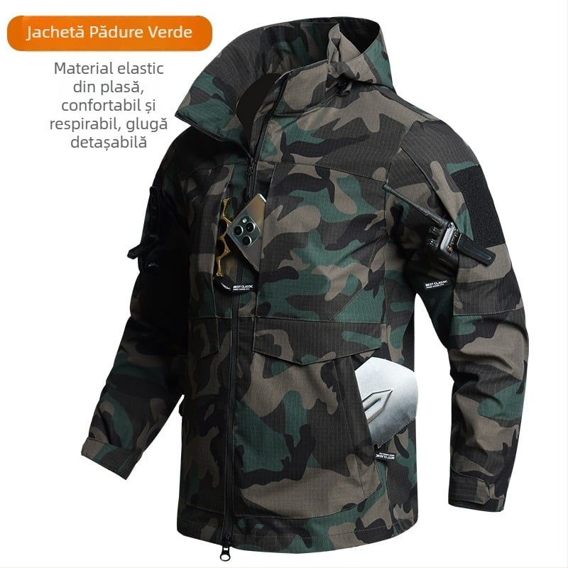 Set camuflaj tactic: cămașă și pantaloni, din poliester, rezistent la uzură, durabil, pentru primăvară și toamnă.