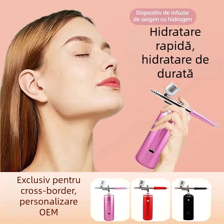 Set portabil electric pentru manichiură cu pulverizator hidratant și injecție de oxigen — corp din aluminiu; pentru hidratare, manichiură și tratamente ale scalpului; presiune maximă 0,2; debit maxim 6; distanță de pulverizare 200.