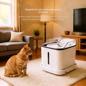 Dispenser inteligent de apă pentru animale de companie, fără fir, pentru pisici și câini, cu separare apă-electricitate
