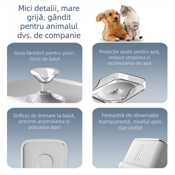 Dispenser inteligent de apă pentru animale de companie, fără fir, pentru pisici și câini, cu separare apă-electricitate