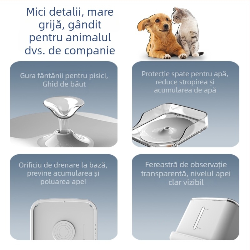 Dispenser inteligent de apă pentru animale de companie, fără fir, pentru pisici și câini, cu separare apă-electricitate