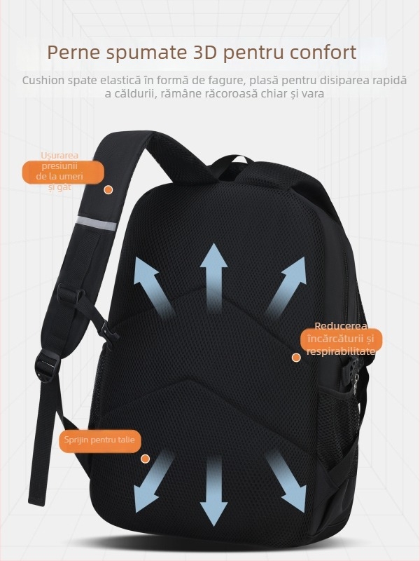 Ghiozdan școlar pentru băieți (Capacitate mare, Protecție a coloanei, Respirabil, Rezistent la apă, Bretele cu pernă de aer)