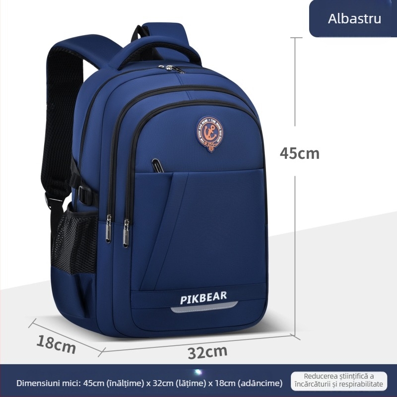 Ghiozdan școlar pentru băieți (Capacitate mare, Protecție a coloanei, Respirabil, Rezistent la apă, Bretele cu pernă de aer)