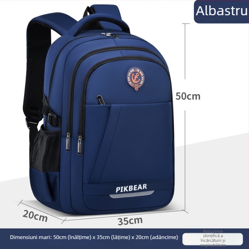 Ghiozdan școlar pentru băieți (Capacitate mare, Protecție a coloanei, Respirabil, Rezistent la apă, Bretele cu pernă de aer)