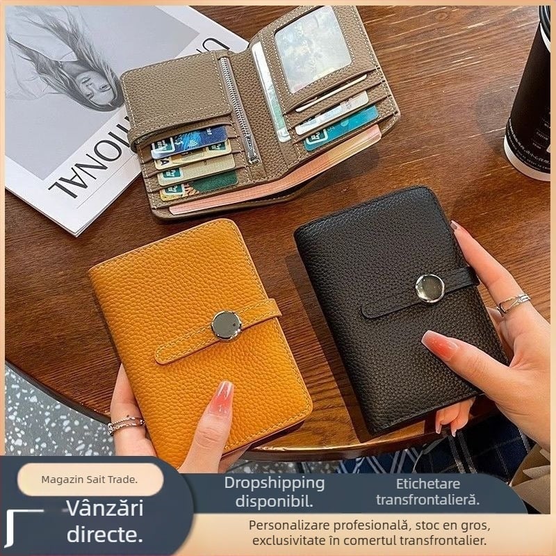 Portofel vertical din PU, cu două compartimente pentru carduri, design urban minimalist, impermeabil și extensibil