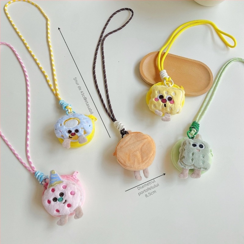 Portofel pentru copii cu design de biscuiți din pluș, șnur pentru gât — unisex, pentru grădiniță, fără căptușeală, pentru depozitare, lansare toamna 2025