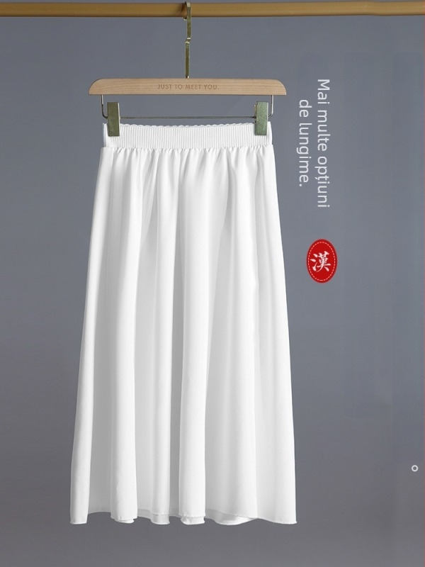 Slip interior cu dantelă, fustă în linie A, lungime medie, material Milk Silk cu amestec spandex și poliester