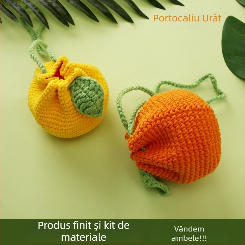 Portofel pentru monede din lână, cu model fructe, stil proaspăt și drăguț, tip buzunar