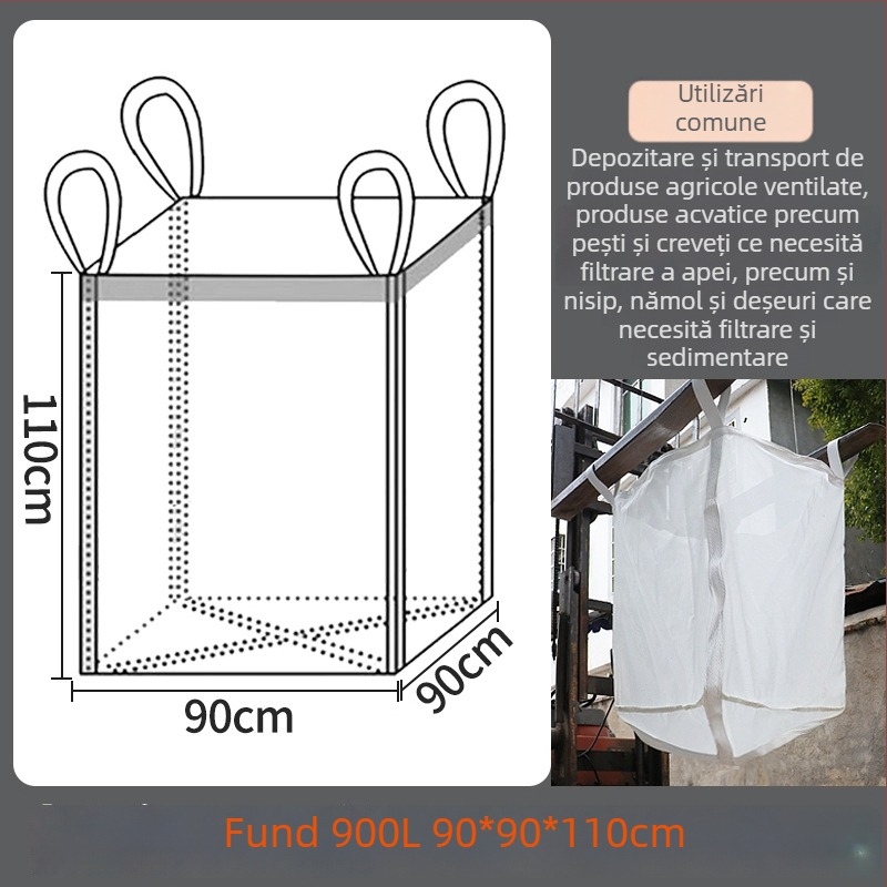 Ton bag ventilat pentru transportul apei, creveților, nisipului și nămolului; formă pătrată; material: țesătură plasă super-dură; capacitate: mai multe dimensiuni; marcă Kaixiu