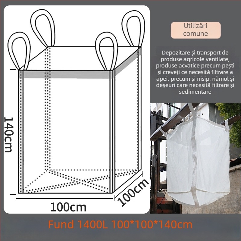 Ton bag ventilat pentru transportul apei, creveților, nisipului și nămolului; formă pătrată; material: țesătură plasă super-dură; capacitate: mai multe dimensiuni; marcă Kaixiu
