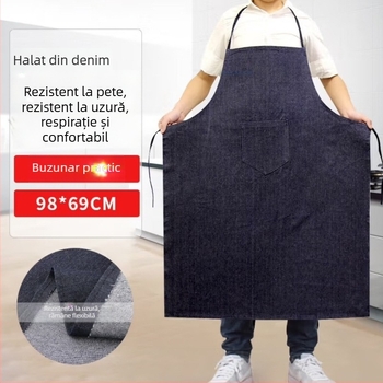 Șorț denim semi-lung, cu bretea groasă pentru gât, rezistent la ulei și uzură, potrivit pentru fabrici, construcții și bucătărie