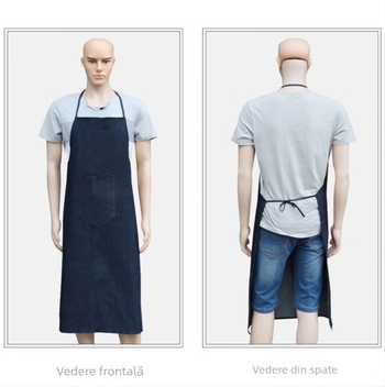 Șorț denim semi-lung, cu bretea groasă pentru gât, rezistent la ulei și uzură, potrivit pentru fabrici, construcții și bucătărie