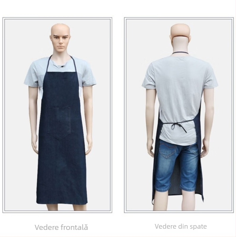 Șorț denim semi-lung, cu bretea groasă pentru gât, rezistent la ulei și uzură, potrivit pentru fabrici, construcții și bucătărie