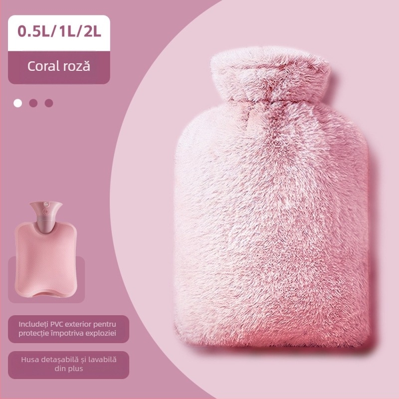 Sac de apă plușat cu PVC dens, umplut cu apă, 300 g, pentru încălzirea mâinilor și picioarelor, încălzire în pat, încălzire menstruală