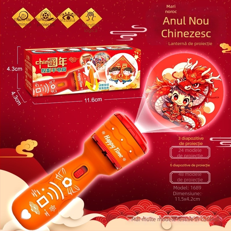 Lanternă de proiecție, jucărie educativă pentru copii, modele luminoase, stimulează vederea și dezvoltarea cognitivă, vârsta 4–6 ani, plastic