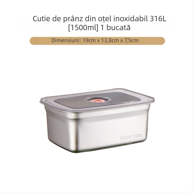 Cutie de bucătărie din oțel inoxidabil 304, dreptunghiulară, etanșă, menține prospețimea, compatibilă cu microundele