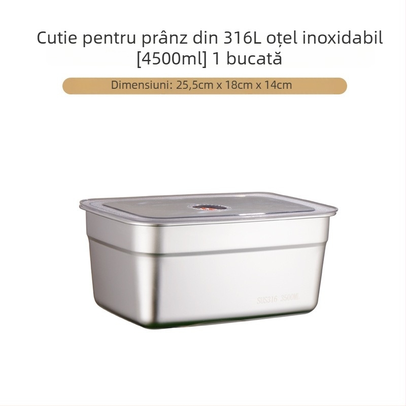 Cutie de bucătărie din oțel inoxidabil 304, dreptunghiulară, etanșă, menține prospețimea, compatibilă cu microundele