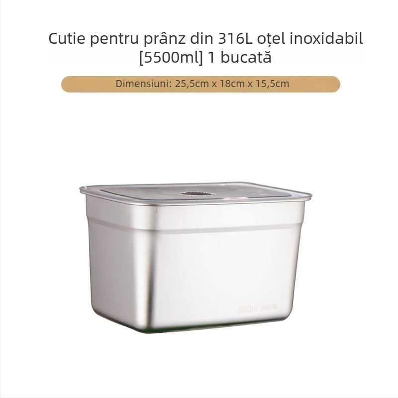 Cutie de bucătărie din oțel inoxidabil 304, dreptunghiulară, etanșă, menține prospețimea, compatibilă cu microundele