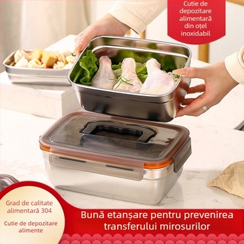 Cutie de prânz din oțel inoxidabil, pătrat, capacitate 1-2 L, un singur strat, cu capac, portabil, menține alimentele proaspete