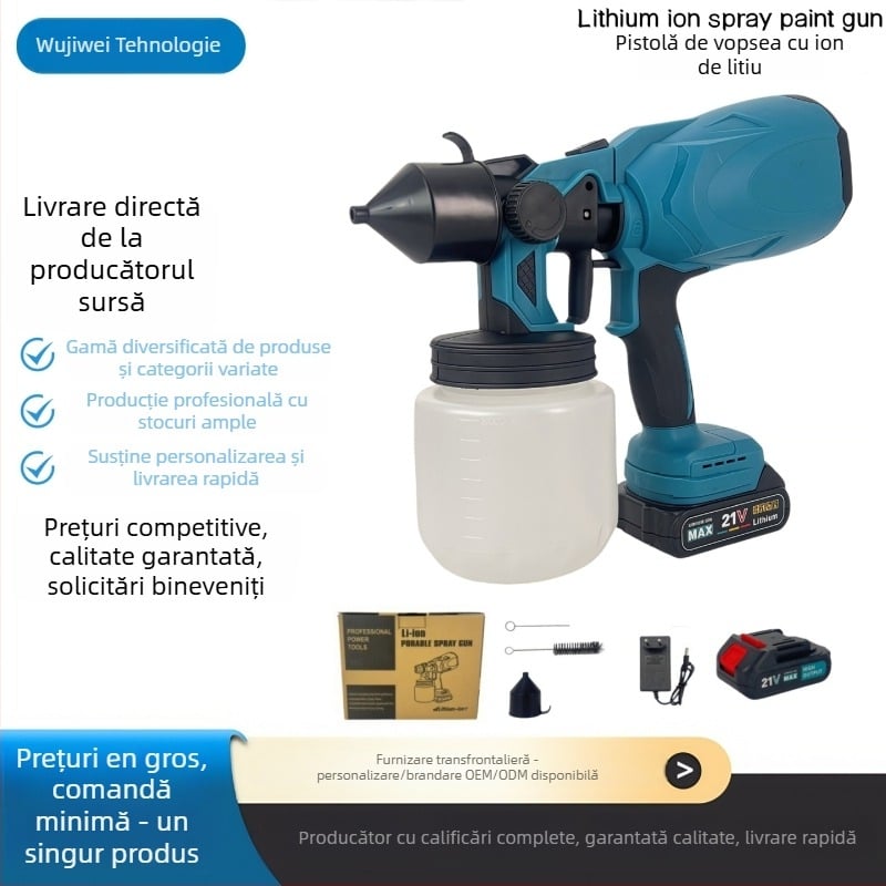 Pistol de pulverizare pentru vopsea latex - baterie litiu reîncărcabilă, presiune înaltă, 21V, pentru vopsire și pulverizare apă (baterie litiu reîncărcabilă, 21V, vopsea latex și apă)
