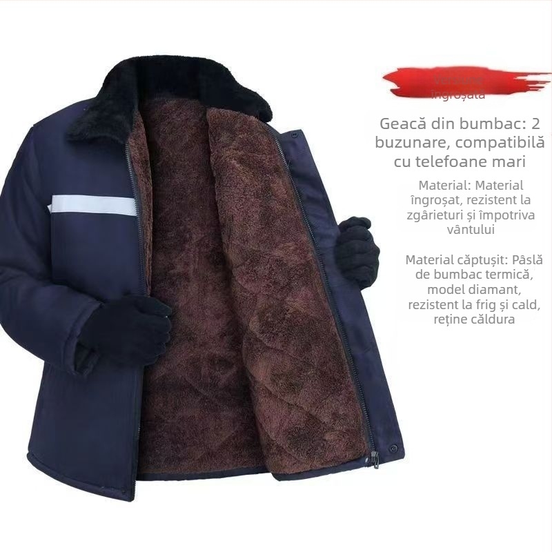 Palton din bumbac pentru bărbați, model camuflaj, cu glugă, căptușeală fleece, lungime medie