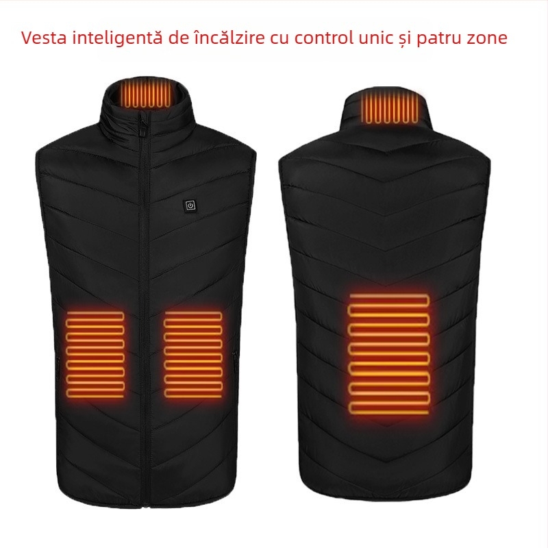 Vesta de iarnă pentru exterior, încălzire în nouă zone, ultra-ușoară, caldă și rezistentă la vânt, stil cardigan, căptușeală din bumbac, țesătură din poliester, unisex, cu căptușeală detașabilă