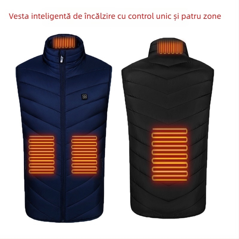 Vesta de iarnă pentru exterior, încălzire în nouă zone, ultra-ușoară, caldă și rezistentă la vânt, stil cardigan, căptușeală din bumbac, țesătură din poliester, unisex, cu căptușeală detașabilă