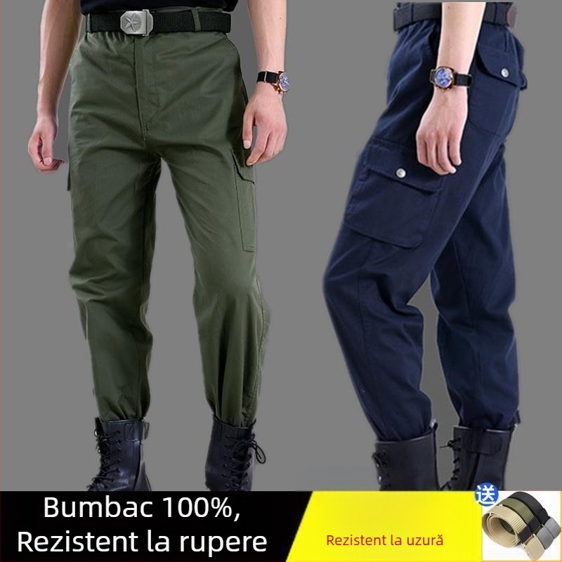 Pantaloni tactici pentru băieți, croială slim cu talie elastică, stil militar, primăvară-toamnă, pantaloni de antrenament cu mai multe buzunare pentru exterior