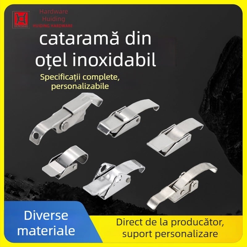 Încuietoare din oțel inoxidabil reglabilă pentru siguranță la mașinile de turnare prin injecție și echipamentele de aspirație vid; model Safety buckle; cârlig lung greu; finisaj: vibrație șlefuită